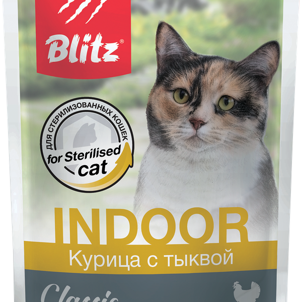 Корм консервированный для кошек BLITZ Курица с тыквой кусочки в соусе, 85г