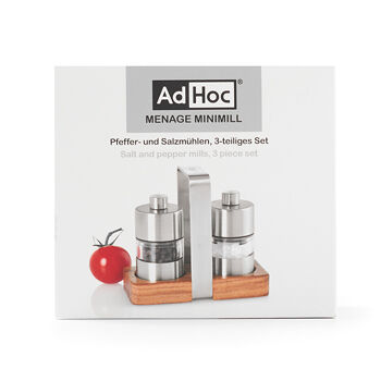 Набор мельниц AdHoc Menage Minimill для перца и соли на деревянной подставке 9,2х4,5х6,2 см, Китай