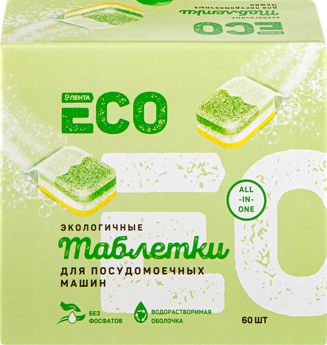 

Таблетки для посудомоечных машин Лента Eco All-in-One бесфосфатные 60 шт