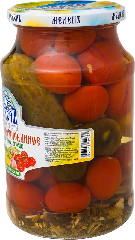 

Ассорти маринованное МеленЪ патиссоны черри огурцы 900 г