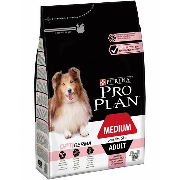Purina Pro plan Сухой корм Pro Plan для взрослых собак средних пород с чувствительной кожей, с высоким содержанием лосося 3 кг