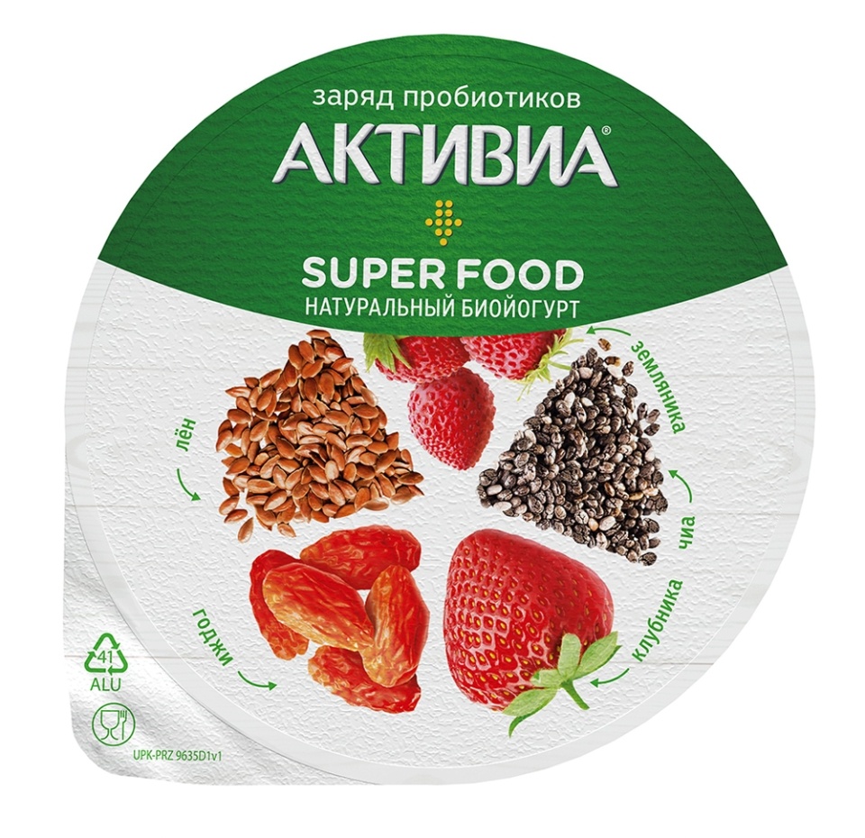 

Биойогурт натуральный Активиа Super food с клубникой, льняными семенами, семенами чиа 2.3% 140 г