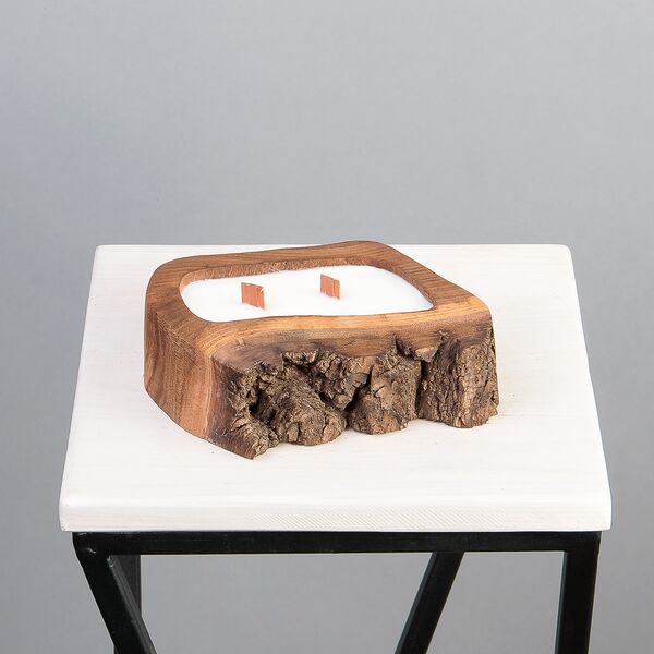 Ароматическая свеча, авторской работы, в спиле дерева, Морская Соль и Орхидея, D15 (Морская соль и орхидея, D-15, H-3, коричневый)