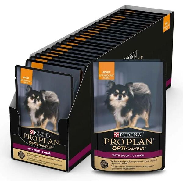 Корм для собак PRO PLAN Opti savour для мелких и карликовых пород, с уткой в соусе пауч 85г (упаковка - 26 шт)