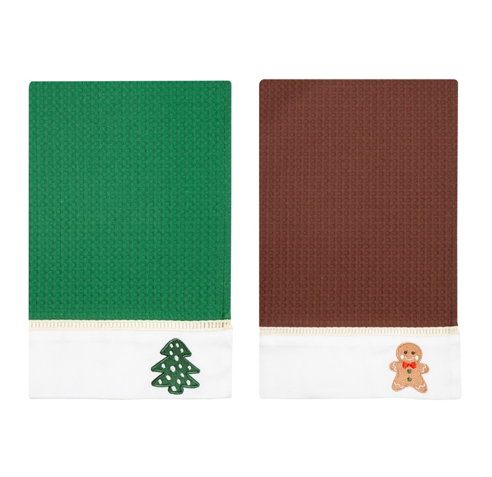 

Комплект полотенец Bellehome collection вафельных с вышивкой Праздничные украшения 50х70 см 2 шт