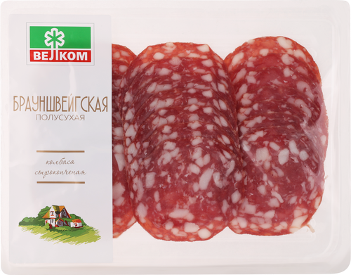 

Колбаса сырокопчёная Велком Брауншвейгская полусухая, нарезка 150 г