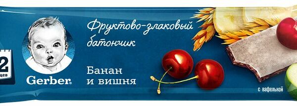 Батончик Gerber Фруктово-злаковый банан и вишня с 12 месяцев, 25г