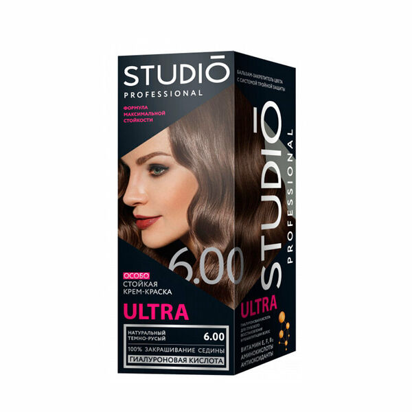 Cтойкая крем-краска для волос Studio Ultra т.6.00 Натуральный темно-русый 115 мл