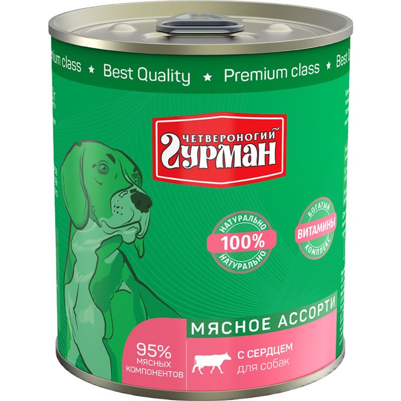 

Корм для собак Четвероногий гурман мясное ассорти с сердцем 340 г