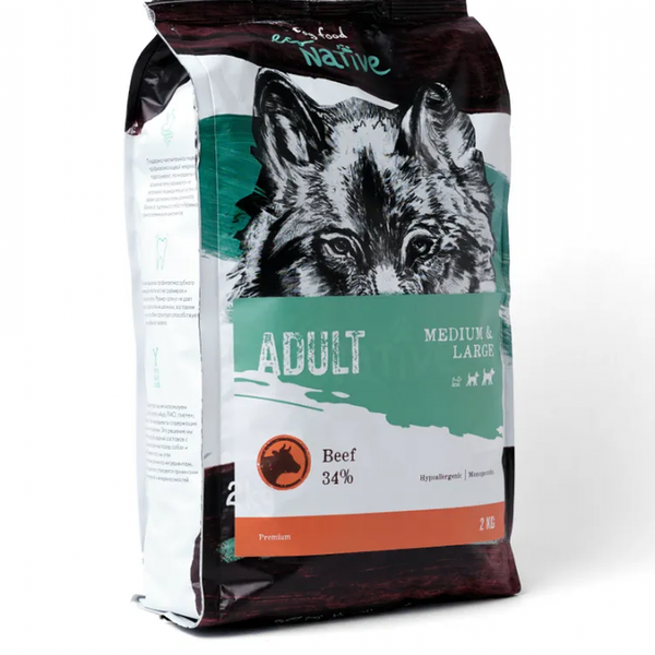 Сухой корм для собак средних и крупных пород EcoNative premium с говядиной, 2 кг