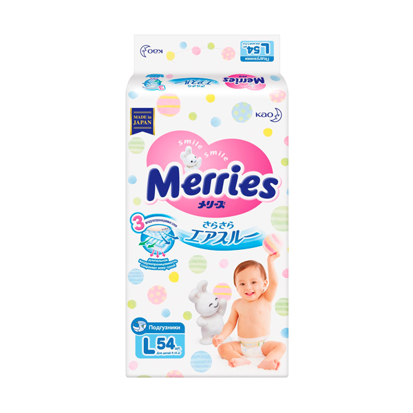

Подгузники Merries размер L 9-14 кг 54 шт.