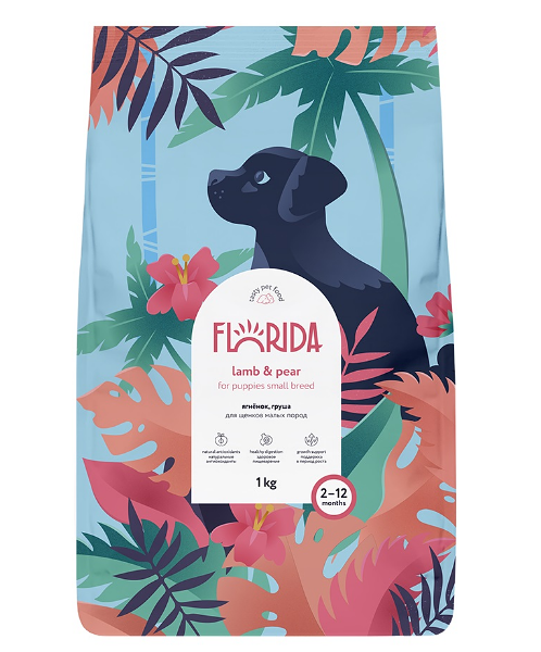 Корм сухой Florida для для щенков малых пород, Ягненок и груша