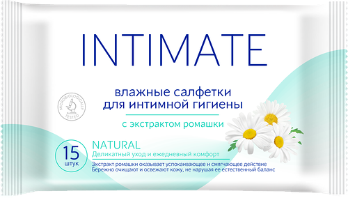 Салфетки влажные для интимной гигиены INTIMATE с экстрактом ромашки, 15шт
