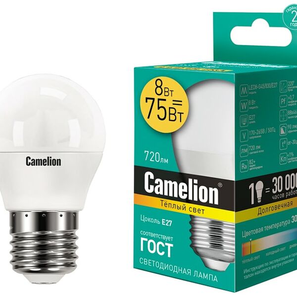 Лампа светодиодная Camelion E27 8Вт