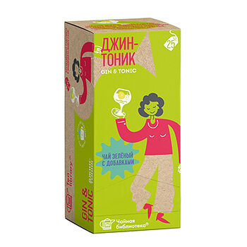 Чай зелёный Чайная Библиотека с добавками растительного сырья ароматизированный Джин-тоник 1,8гх25 пакетированый, Россия