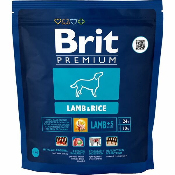 Сухой корм для собак Brit Premium Lamb & Rice гипоаллергенный, для всех пород, 1 кг