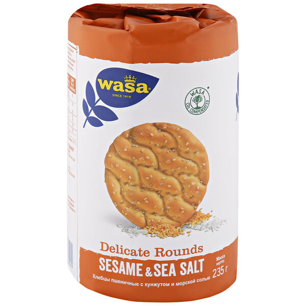 Хлебцы пшеничные тонкие Wasa Delicate Crisp Sesame & Sea Salt цельнозерновые с кунжутом