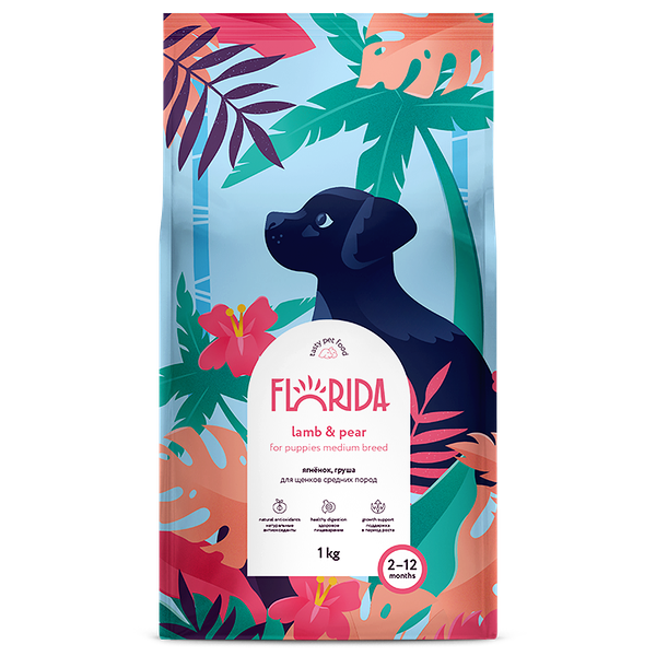 Корм Florida для щенков средних пород с ягненком и грушей 1 кг