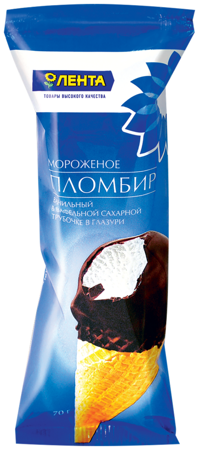 

Мороженое Лента Пломбир ванильный в глазури, без змж, вафельный рожок 70 г
