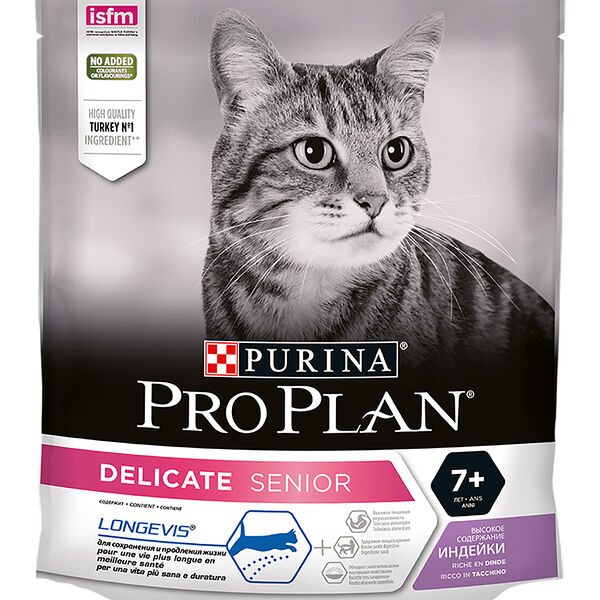 Pro Plan Delicate Senior корм для кошек старше 7 лет с чувствительным пищеварением Индейка