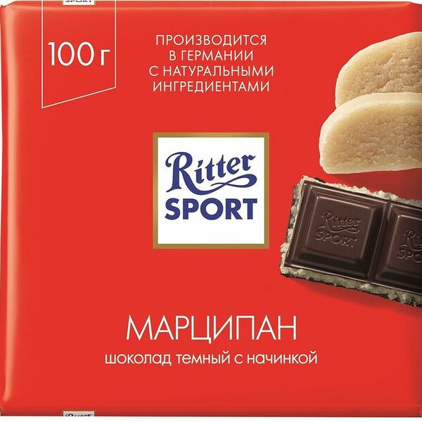 Шоколад тёмный Ritter Sport с марципаном, 100г