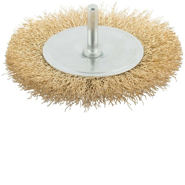 Корщетка, колесо, со штифтом, латунированная волнистая проволока 100 мм