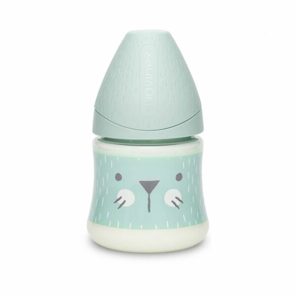 Совинекс Бутылка для кормления с круглой силикиновой соской Зеленая c крапинками 150мл