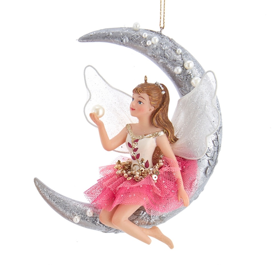 

Игрушка для елки Christmas Inspiration «Коллекция Традиции» Фея с белыми крыльями в розовом, в ассортименте на украшенной узором луне, Тайвань (провинция Китая)