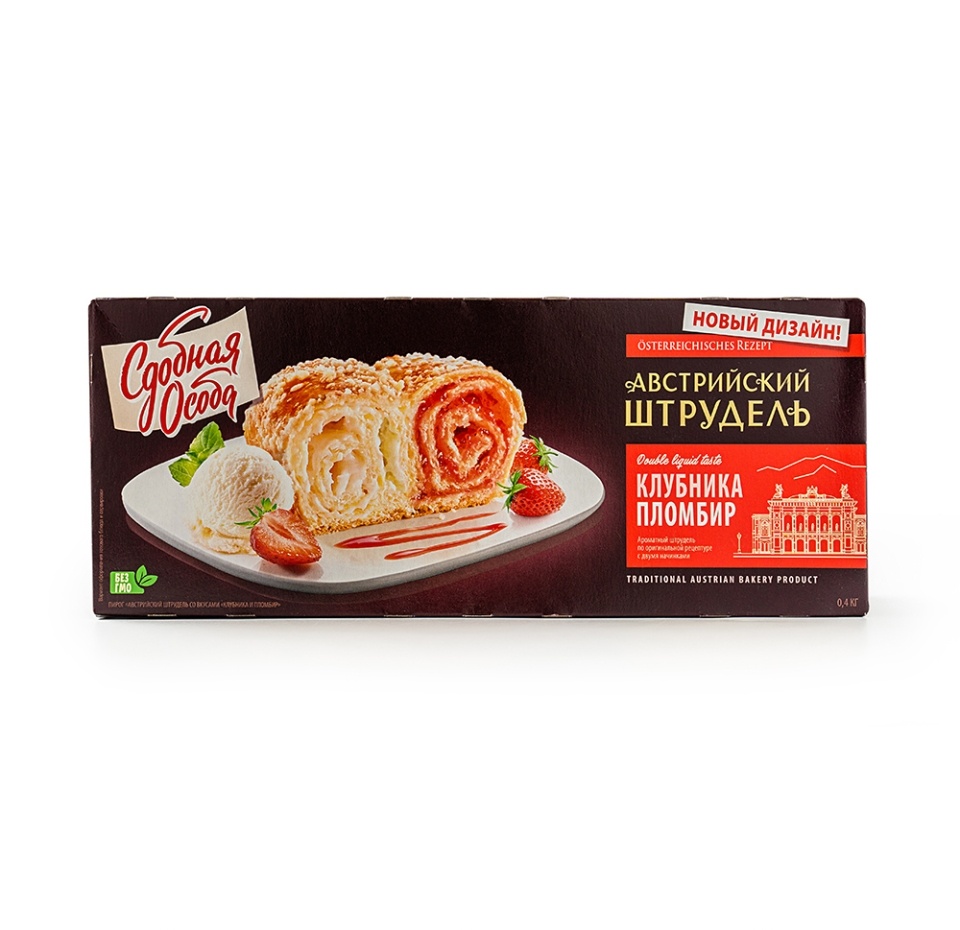 

Пирог Сдоба особая Австрийский штрудель клубника-пломбир 400 г