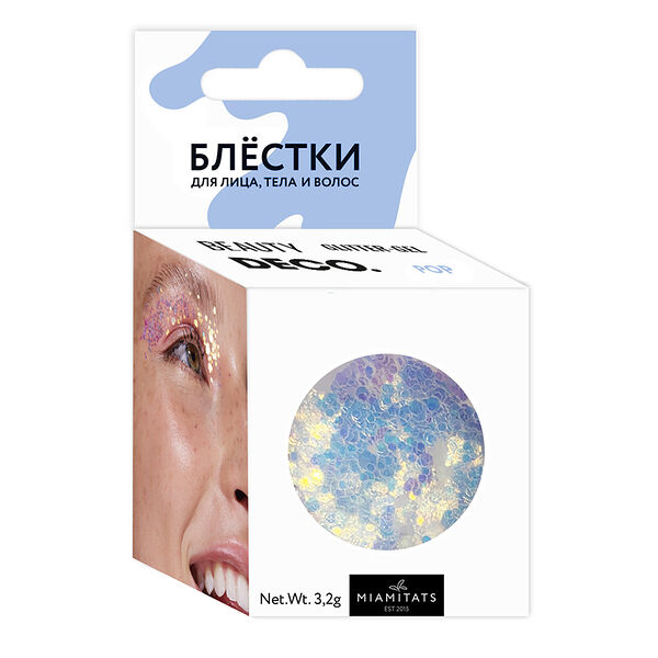 Блестки Deco Miamitats для лица, тела и волос Miami tattoos (Pop), 3.2 г