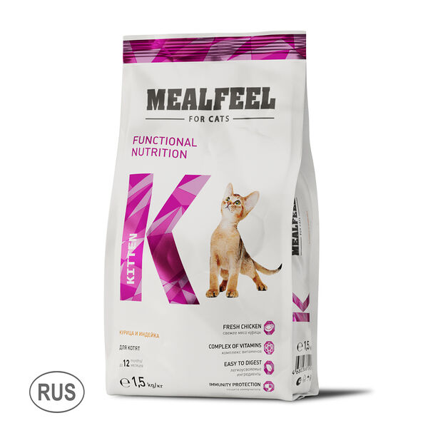 Корм Mealfeel сухой для котят с курицей и индейкой