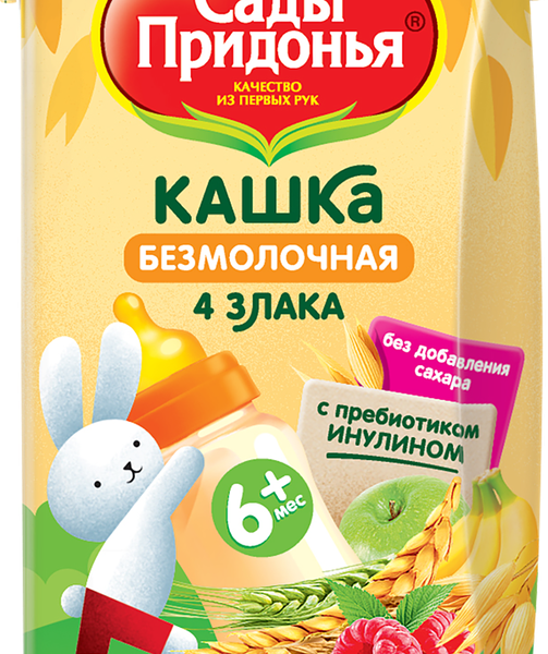 Кашка мультизлаковая САДЫ ПРИДОНЬЯ 4 злака безмолочная с яблоком, бананом и малиной, с 6 месяцев