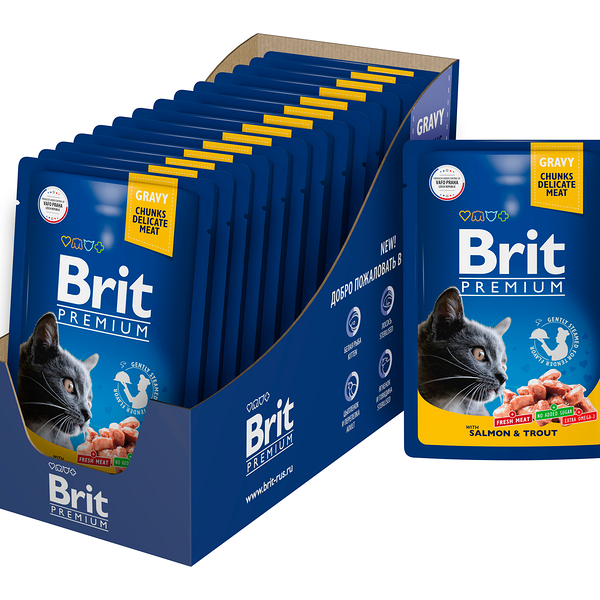 Корм влажный Brit для кошек лосось-форель, 85 г х 14 шт