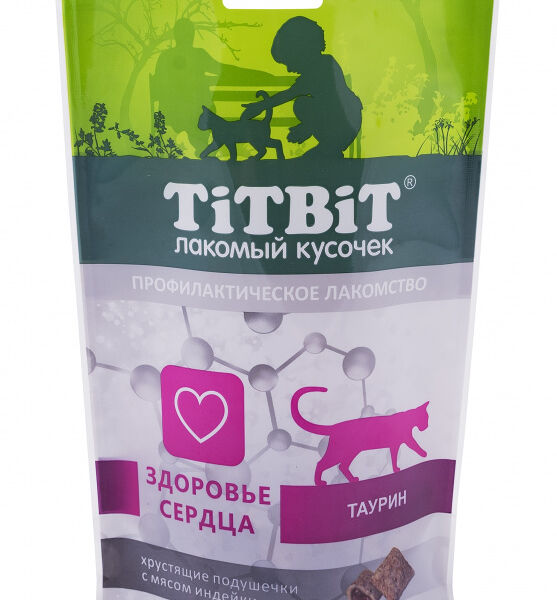 TiTBiT Хрустящие подушечки для кошек с мясом индейки для здоровья сердца Индейка