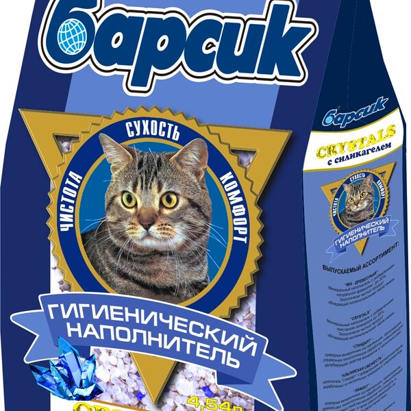 Барсик Crystals наполнитель минеральный с добавлением силикагеля впитывающий 3 кг.