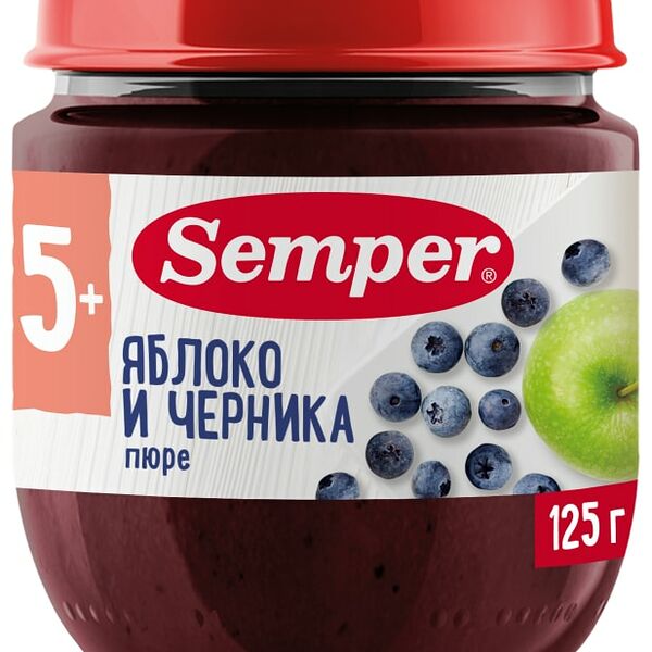 Пюре Semper Яблоко-Черника с 5 месяцев 125г