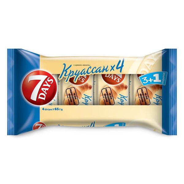 Круассаны миди 7 Days с кремом Ваниль, 3+1, 4x65 г