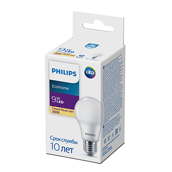 

Лампа светодиодная Philips Ecohome E27 3000К тёплый свет, груша, 9 Вт