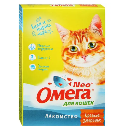Мультивитаминное лакомство Омега Neo для кошек Крепкое здоровье с морскими водорослями 90 таб.