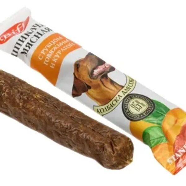 Шпикачка для собак Titbit Biff с рубцом говяжьим и курагой 50г