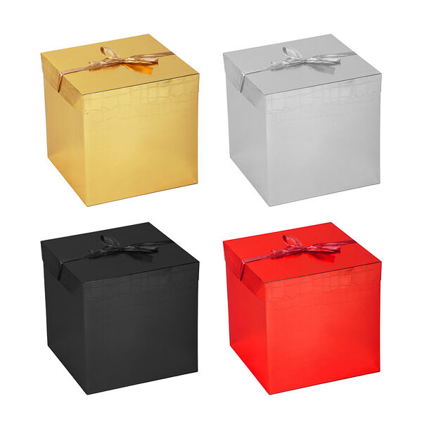 Коробка складная картонная, с фольгированным покрытием, и лентой, 30x30x30 см, 4 цвета в ассортименте