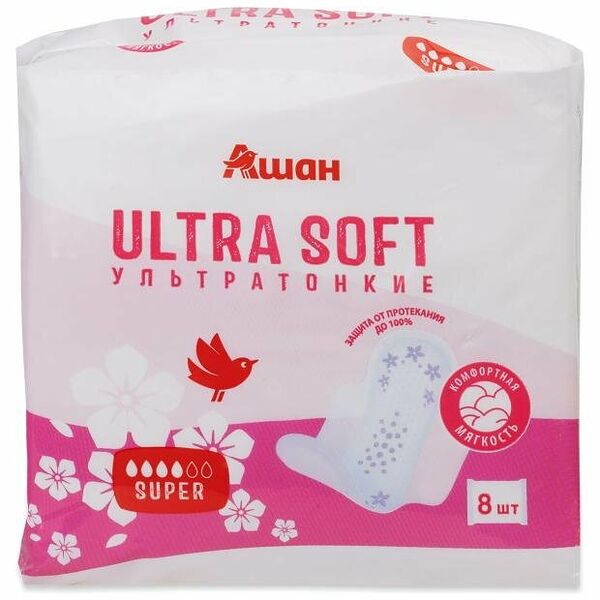 Прокладки гигиенические АШАН Красная птица Ультра Супер Софт, 8 шт