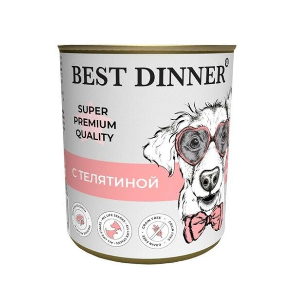 Корм для щенков и молодых собак BEST DINNER Super Premium Мясные деликатесы телятина банка 340г (упаковка - 12 шт)
