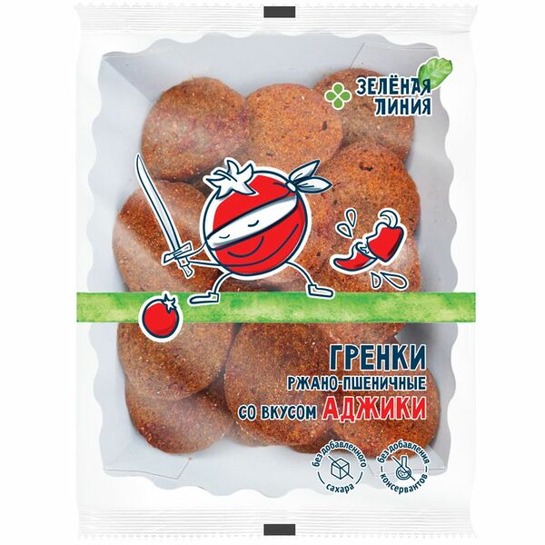 Гренки ржано-пшеничные со вкусом аджики Зелёная Линия, 100г