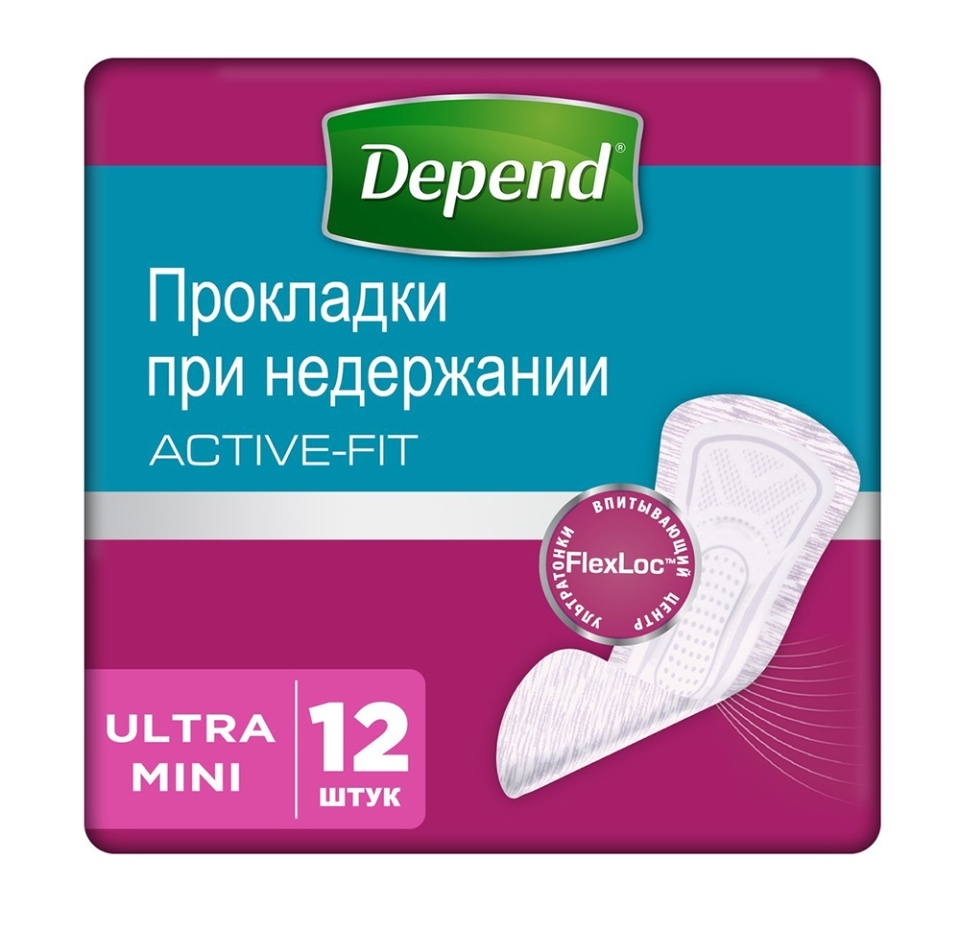 

Прокладки Depend Active-Fit Ultra Mini урологические 12 шт.