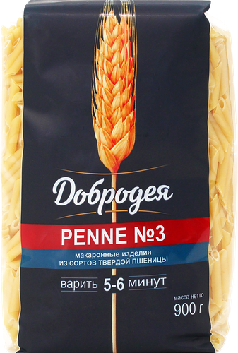 Макароны ДОБРОДЕЯ Penne №3, группа А высший сорт, 900г