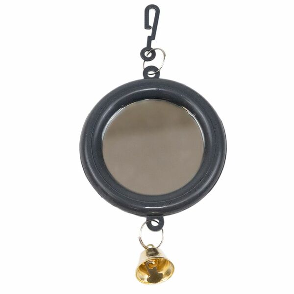 HOMEPET Зеркало для птиц с колокольчиком круглое малое серое 7х13см