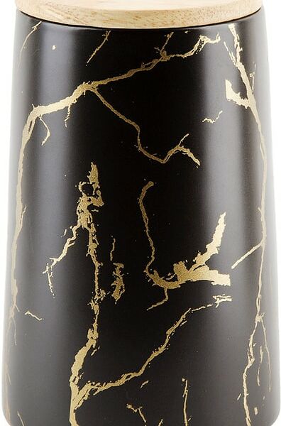 Банка для сыпучих продуктов Nouvelle Home Черный мрамор с бамбуковой крышкой 10.5*17см 850мл
