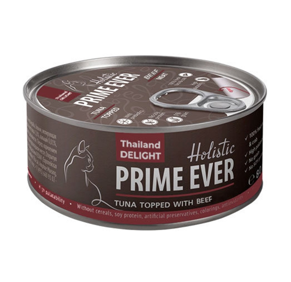 

Консервы для кошек Prime Ever Holistic Тунец с говядиной в желе 80 г