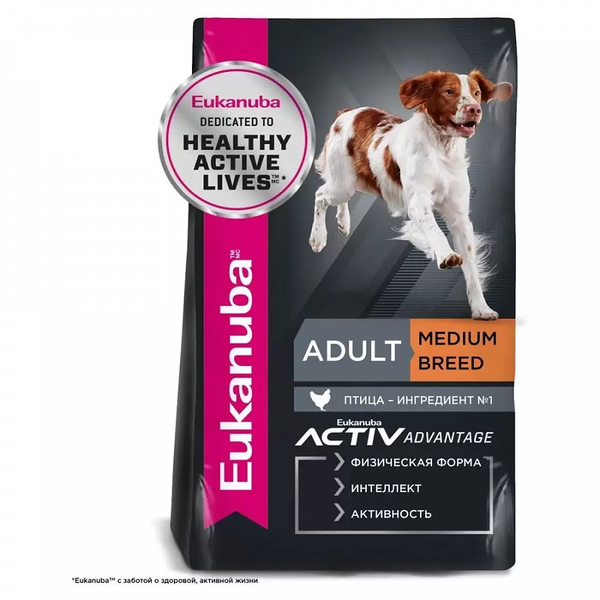Корм сухой для взрослых собак средних пород EUKANUBA Medium Breed с птицей, 3 кг